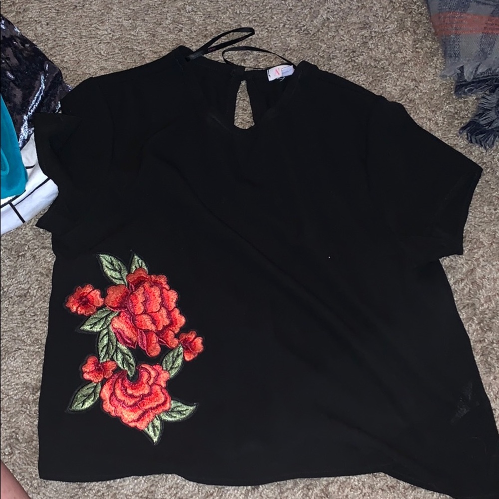 Embroidered black top